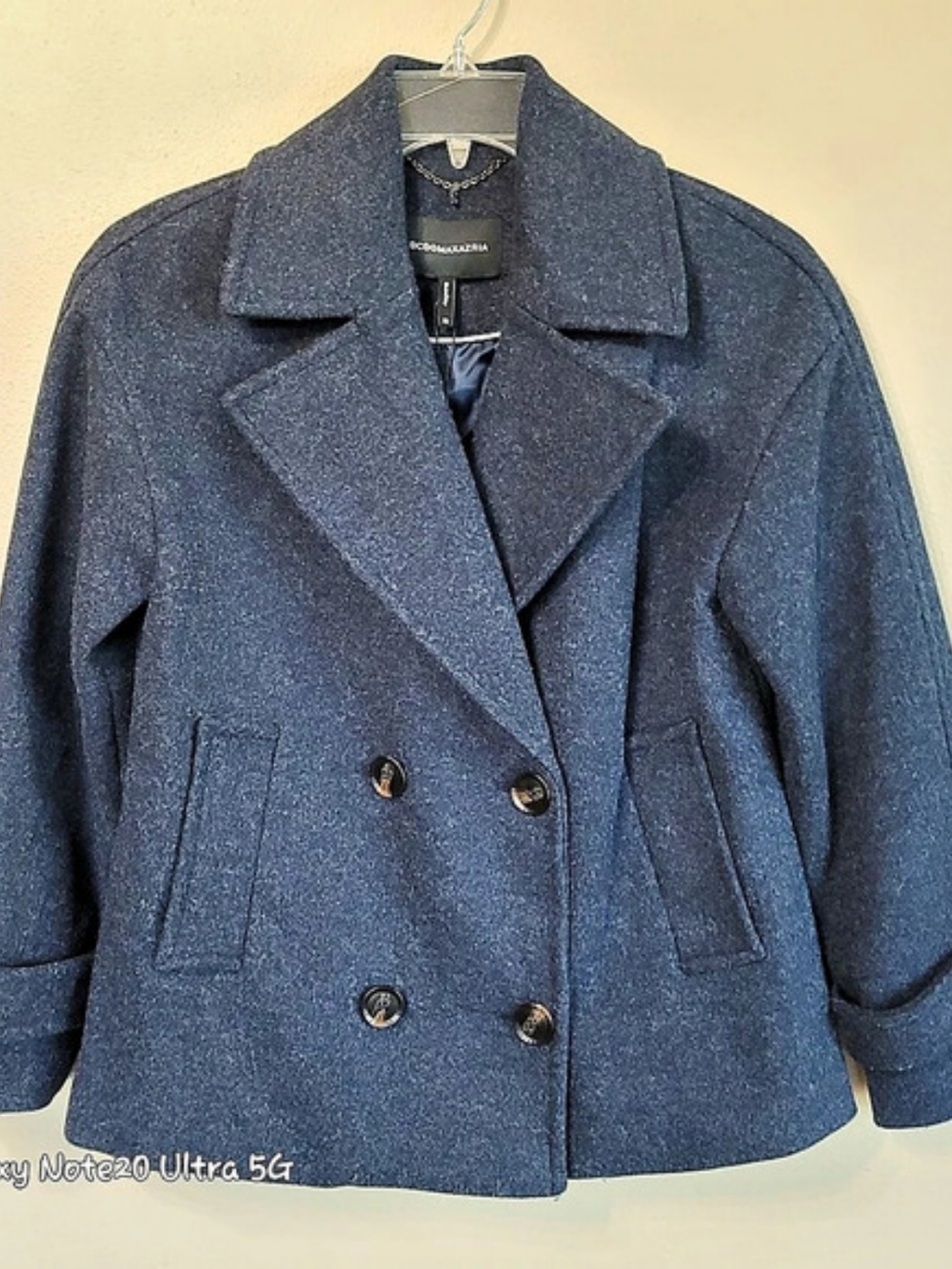 BCBGMAXAZRIA Navy Blue Wool Cropped Pea Coat Double Breasted Jacket NWT XS